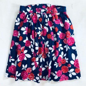 ModCloth Blue Pink Floral Rose Skirt w Pockets size L